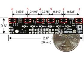 Zumo reflectance sensor array - labelled with dimensions